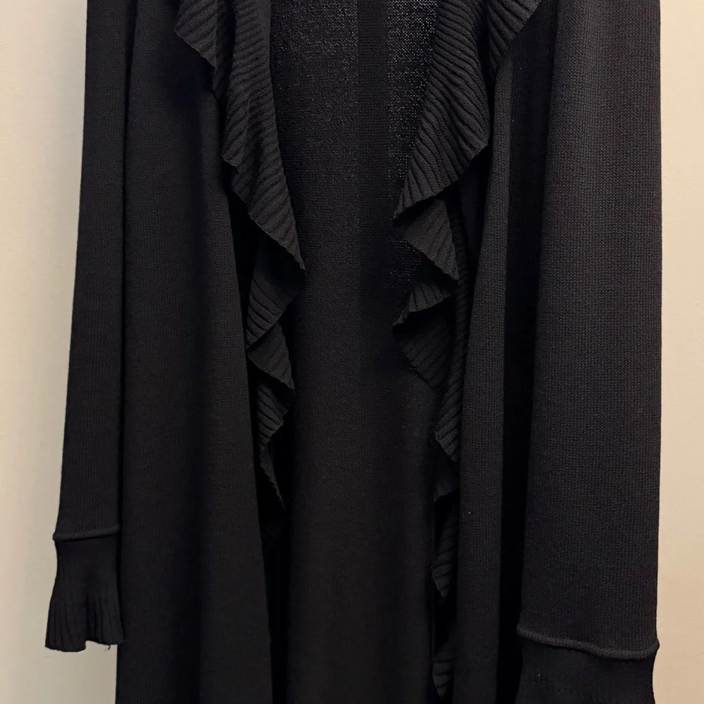 St. John Collection Black Ruffle Sweater Cardigan - Picture 5 of 14